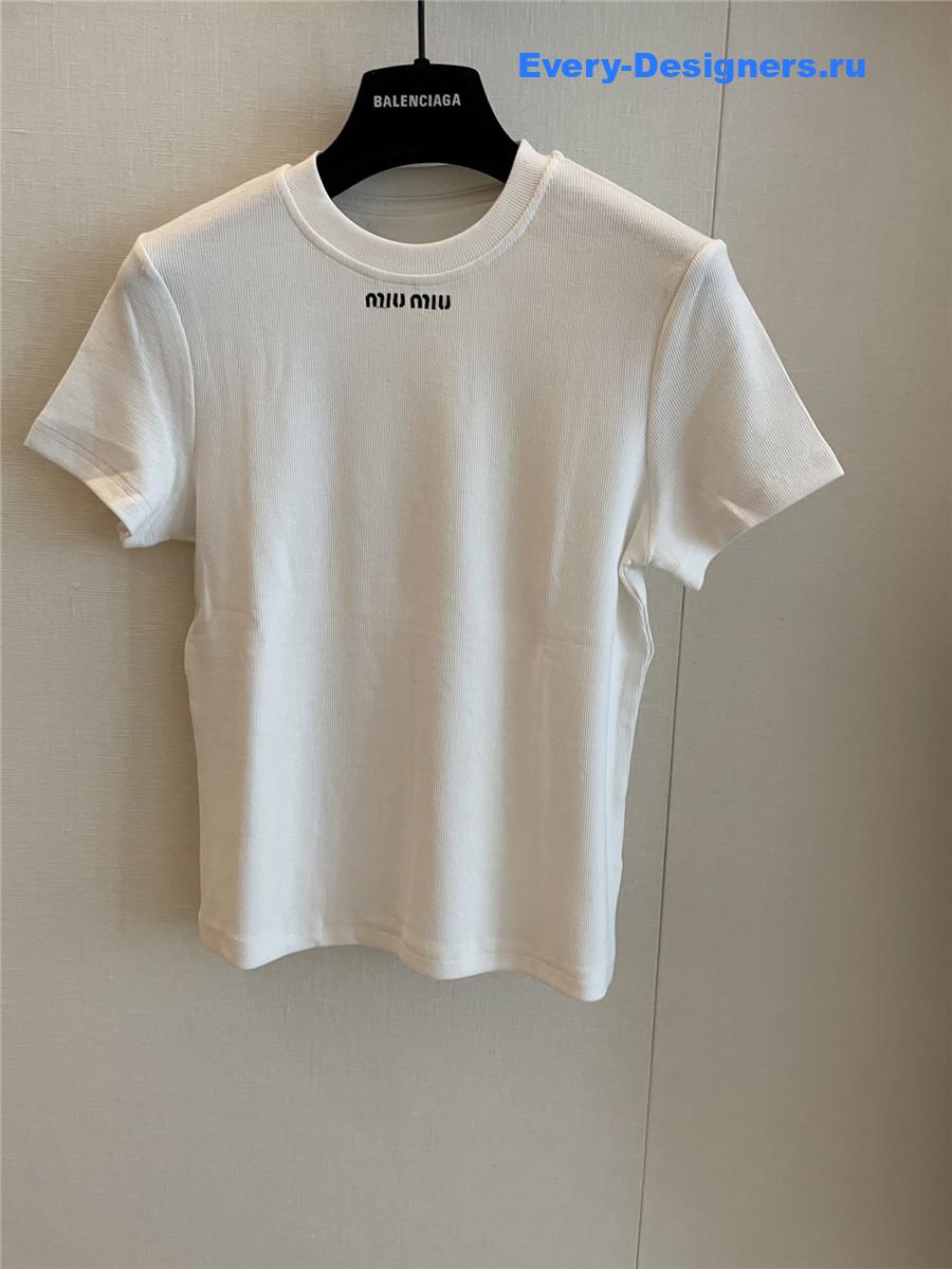 Miu Miu White Embroidered T-shirt