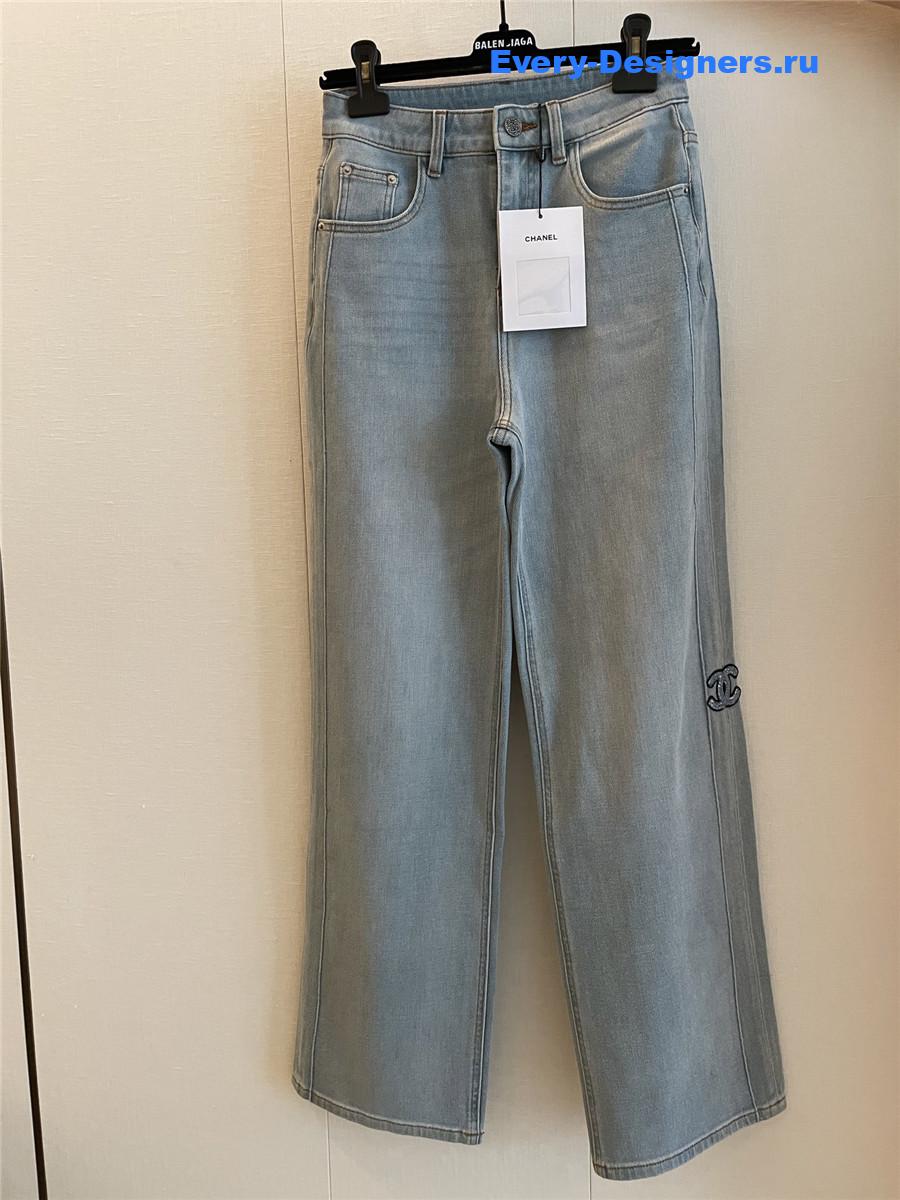 Ch**el cc logo blue straight jeans