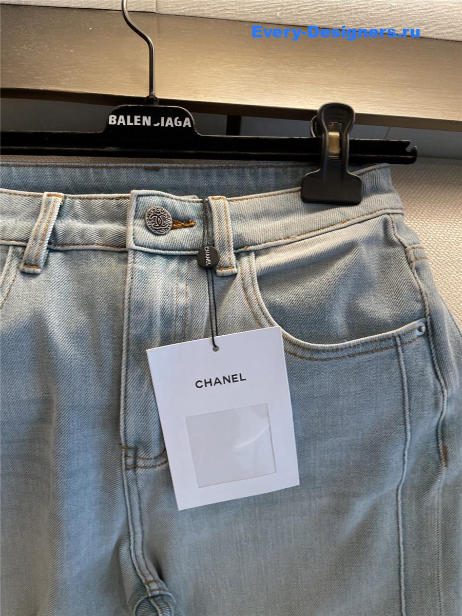 Ch**el cc logo blue straight jeans