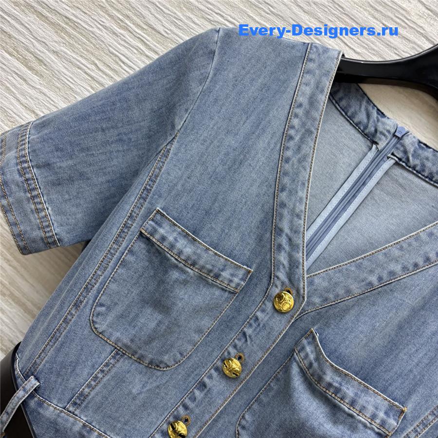 Ce1i*e v-neck belt denim dress