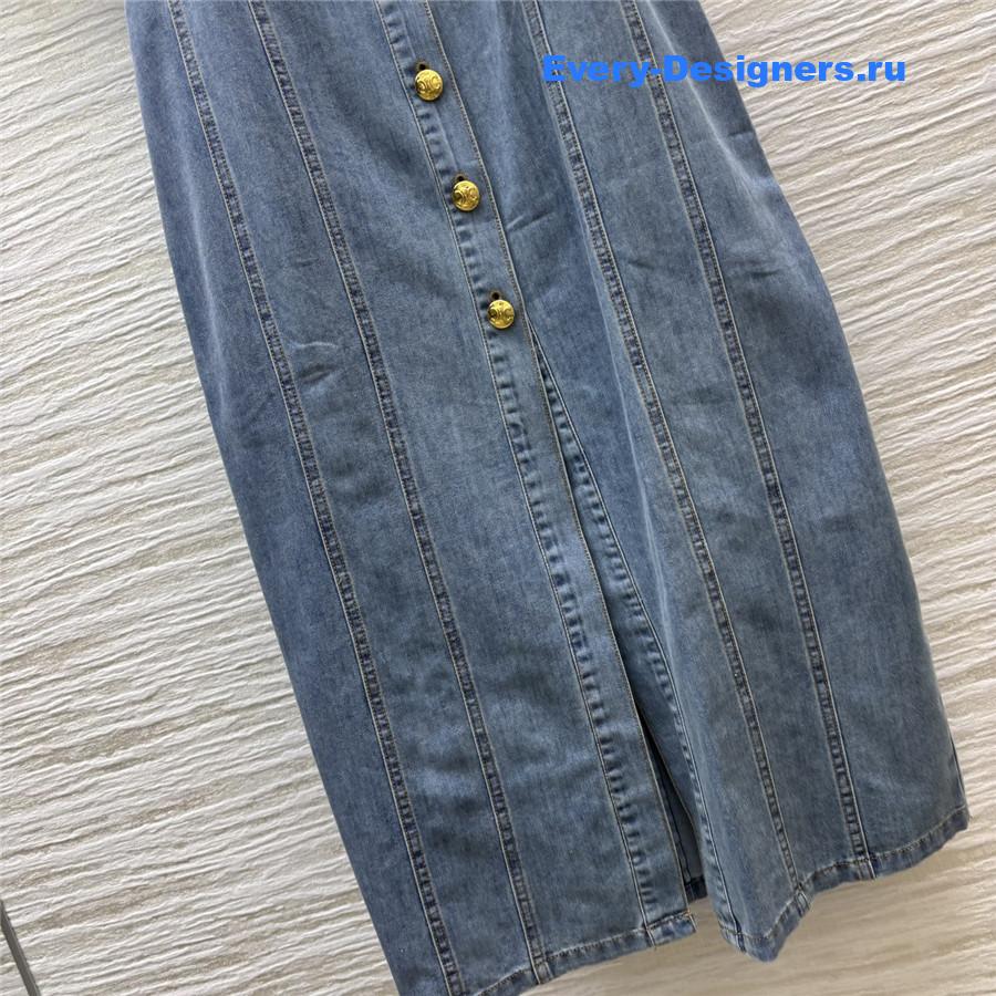 Ce1i*e v-neck belt denim dress