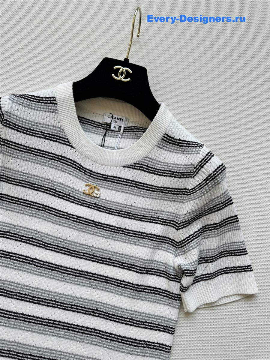 Ch**el crew neck striped knit short sleeves