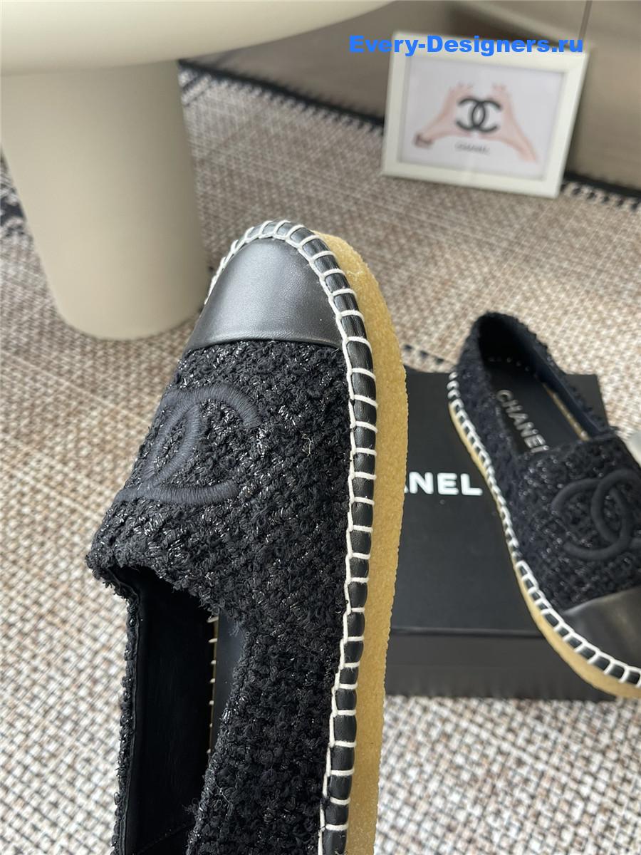 Ch**el black lambskin espadrilles flats