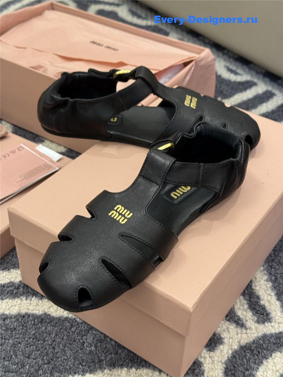 Miu Miu Briarwood Black Leather Fisherman Sandals