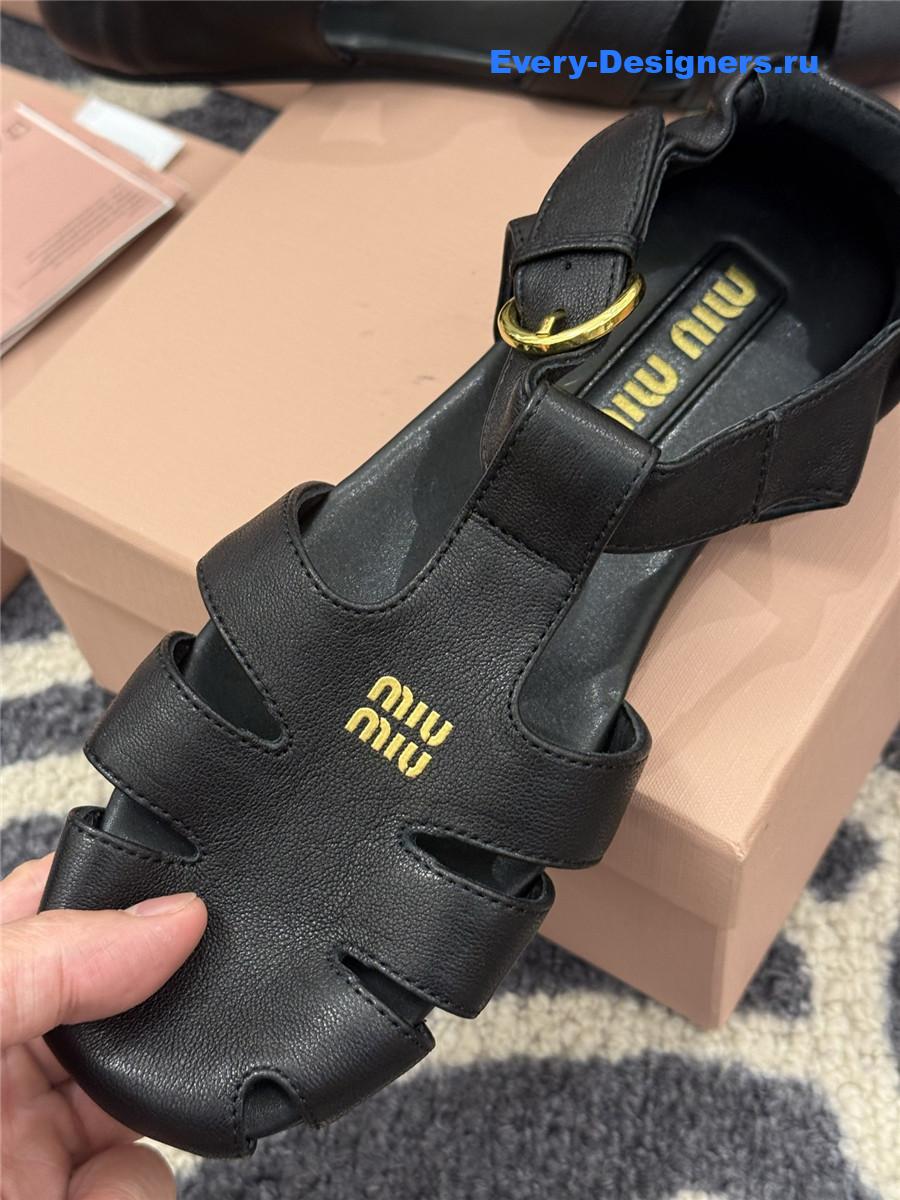 Miu Miu Briarwood Black Leather Fisherman Sandals
