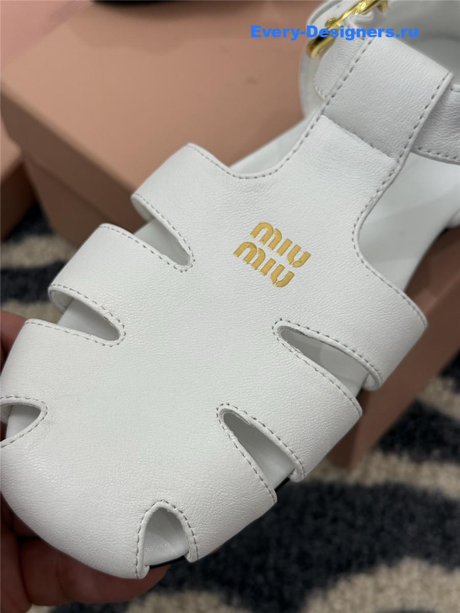 Miu Miu Briarwood White Leather Fisherman Sandals