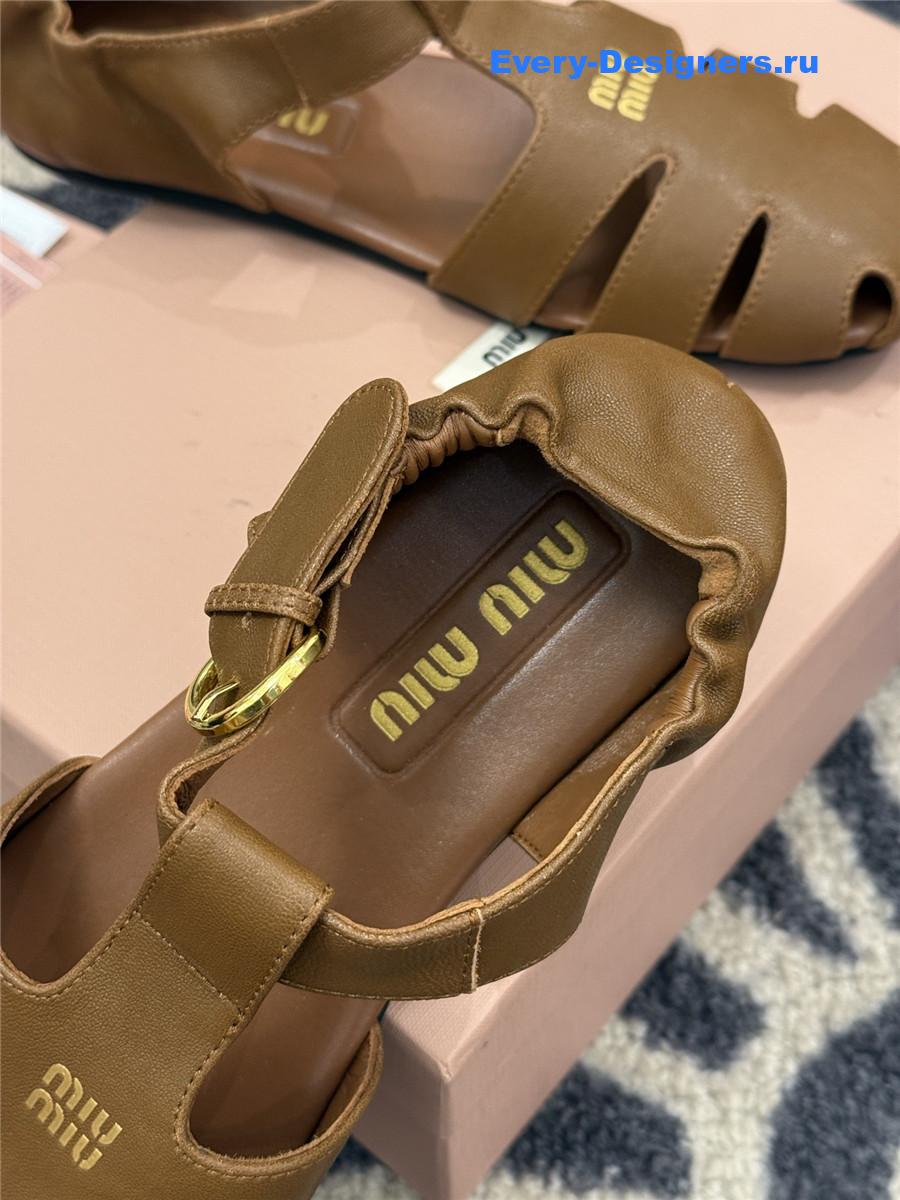Miu Miu Brown Leather Fisherman Sandals