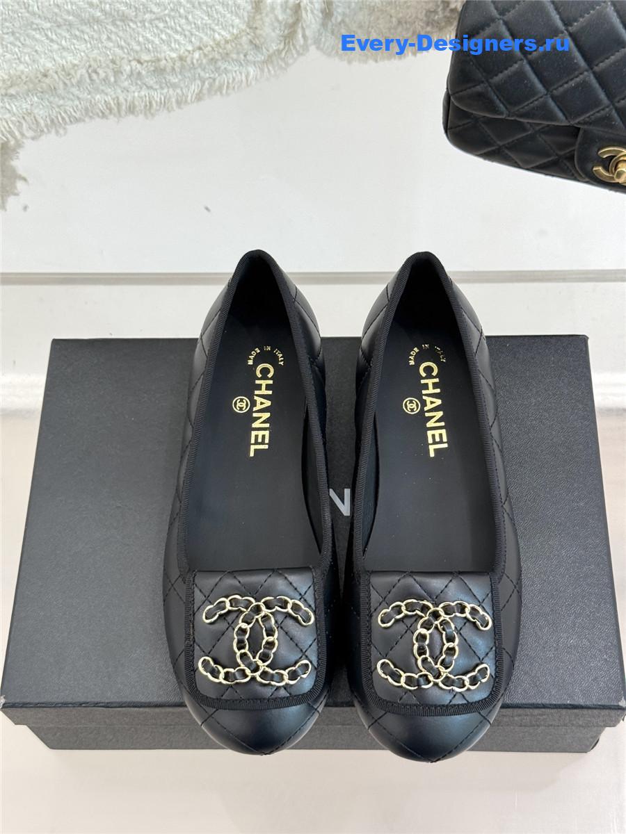 ch**el black D1am0nd chain cc logo ballet flats