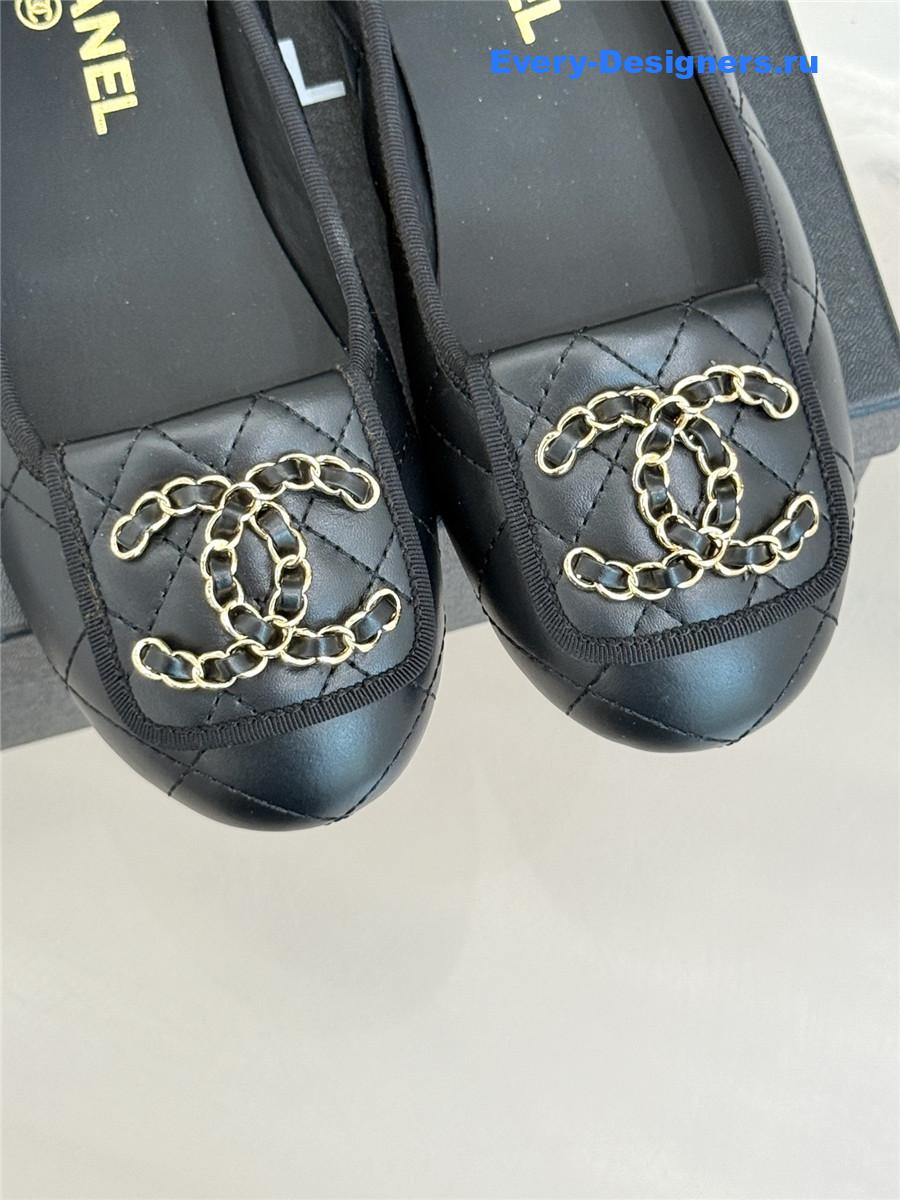 ch**el black D1am0nd chain cc logo ballet flats