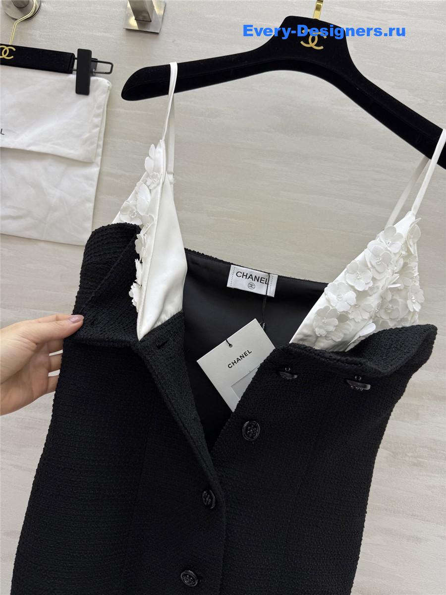 Ch**el black embroidered waffle top