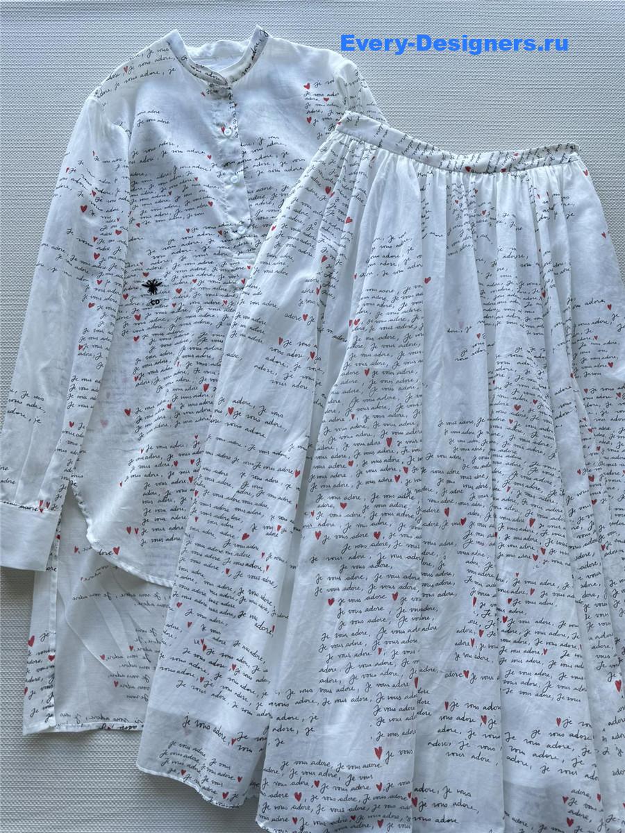 D10r white letter print lapel skirt