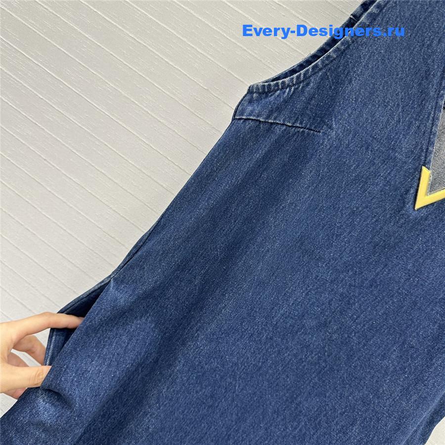 Va1e*ntin0 feather-trim denim dress