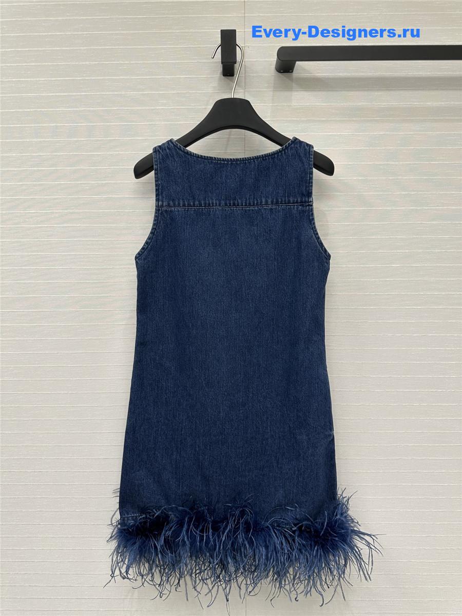 Va1e*ntin0 feather-trim denim dress