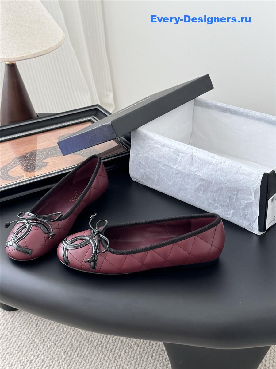 Ch**el burgundy quilted ballet flats