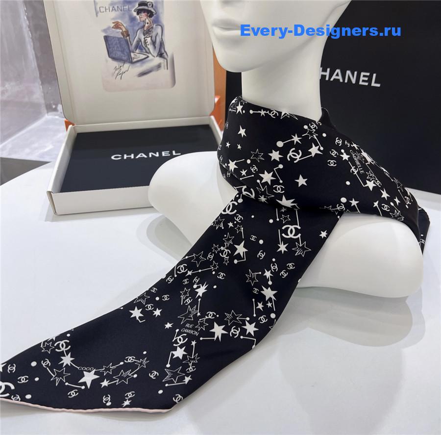 Ch**el black star silk scarf