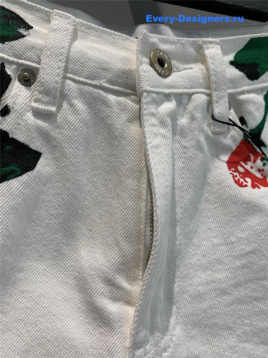 L0ew* floral fringed denim shorts