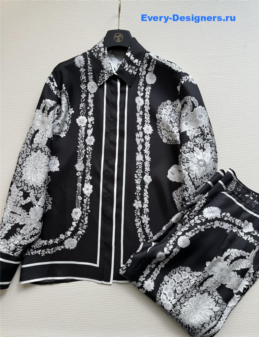 H**me5 black floral silk shirt