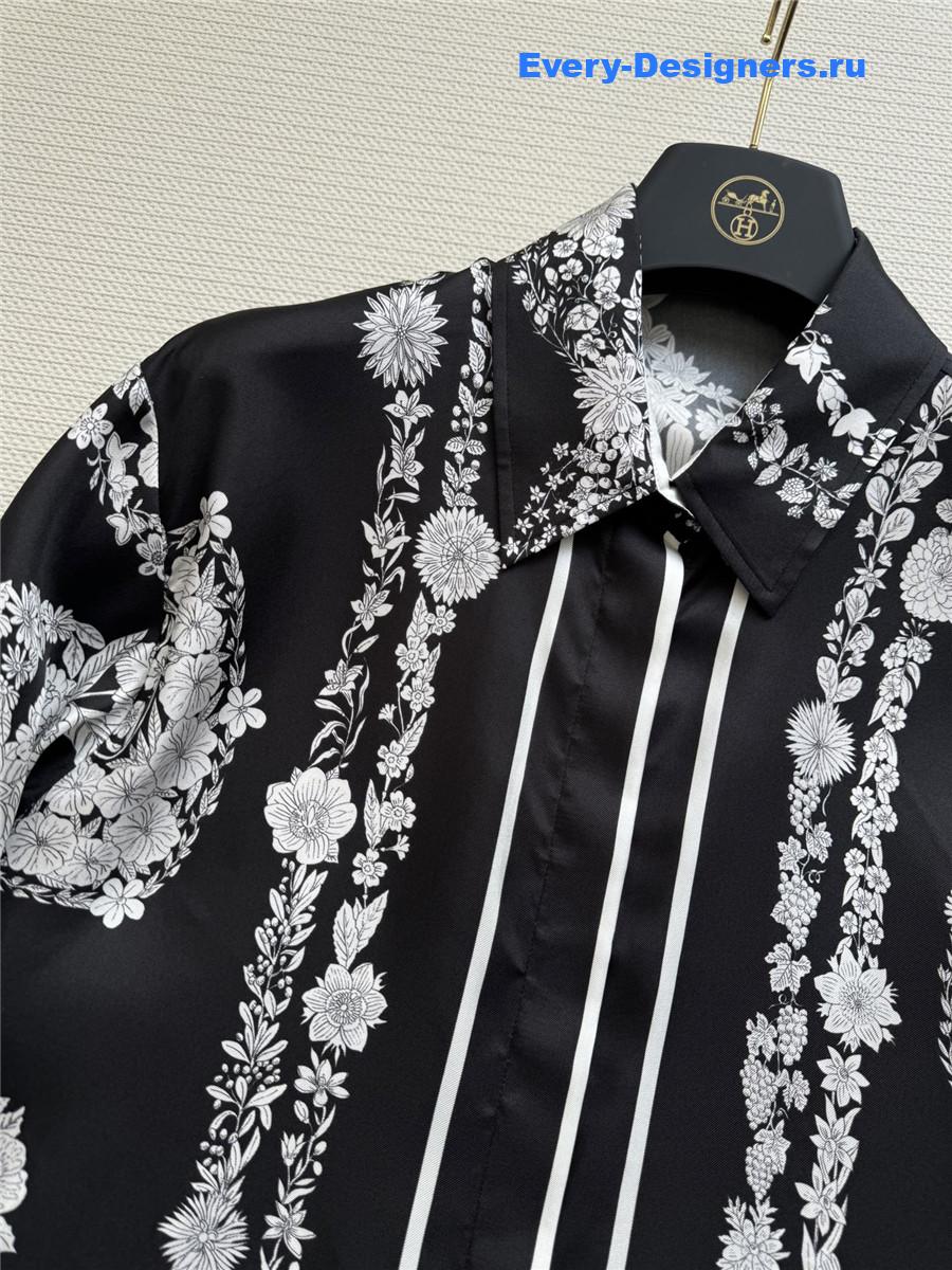 H**me5 black floral silk shirt