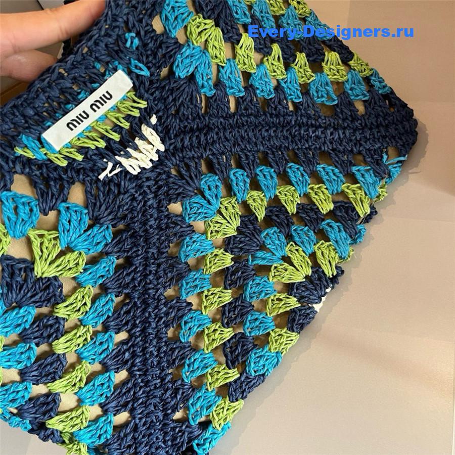 Miu Miu Dark Blue Straw Crochet Bag