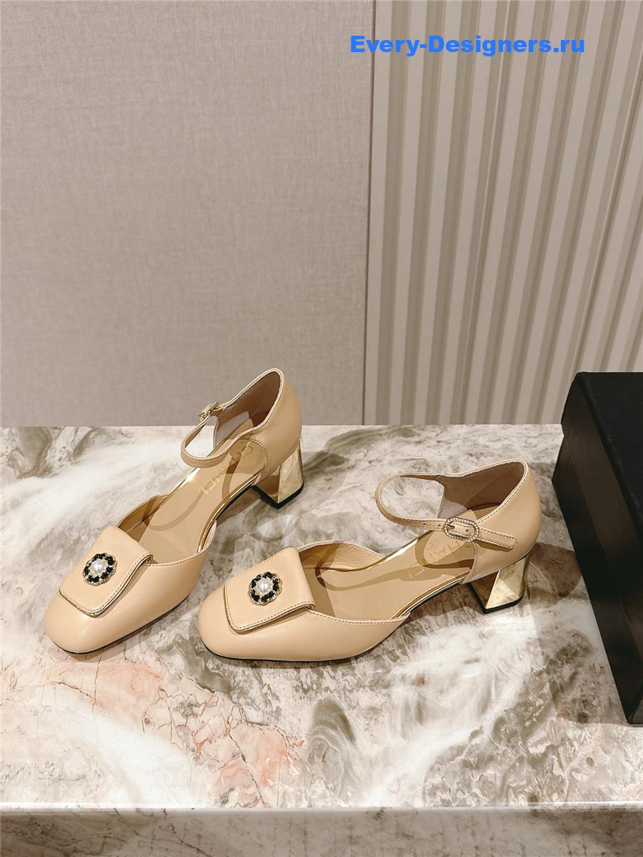 Ch**el beige leather ankle strap pumps