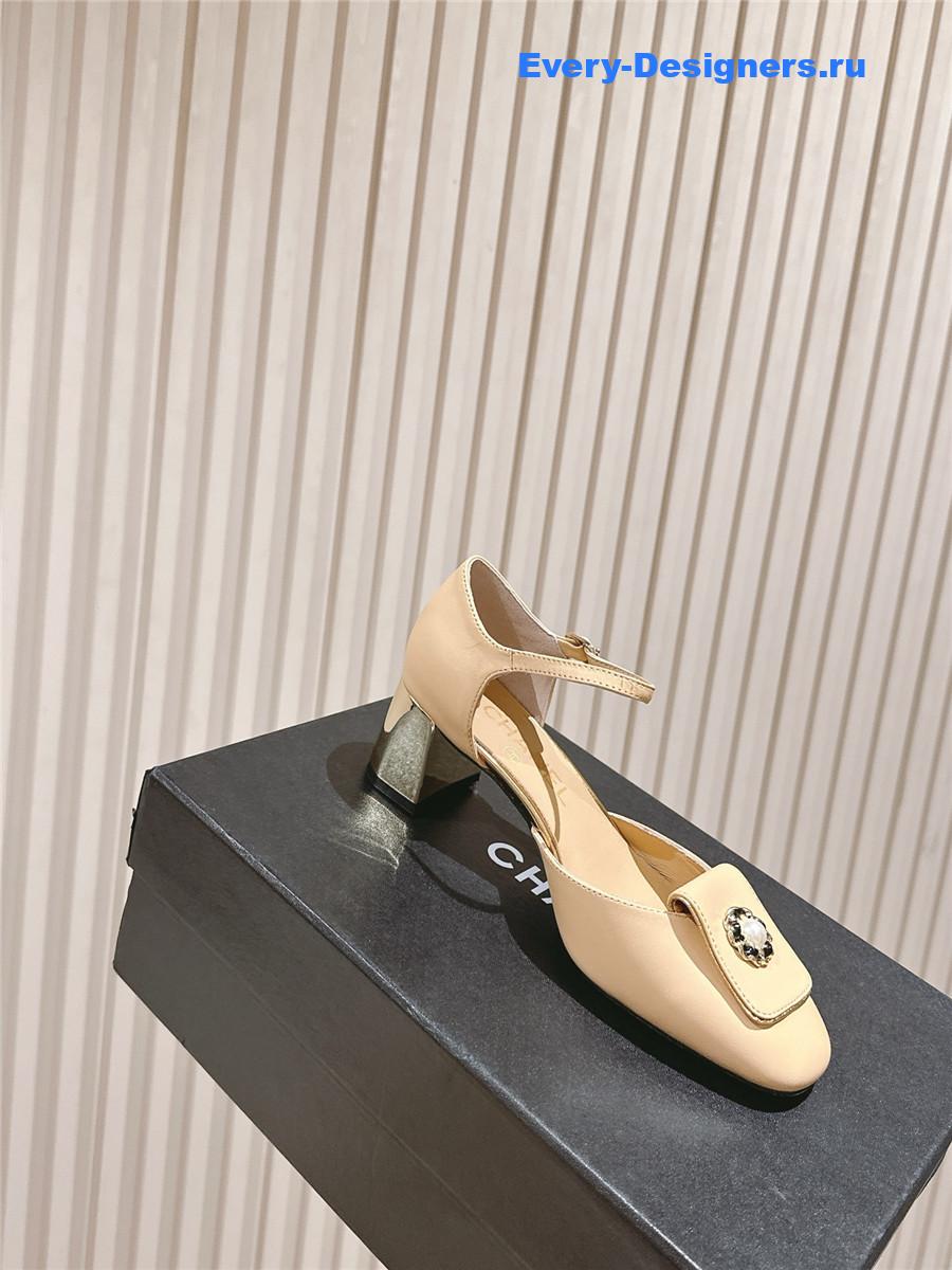 Ch**el beige leather ankle strap pumps