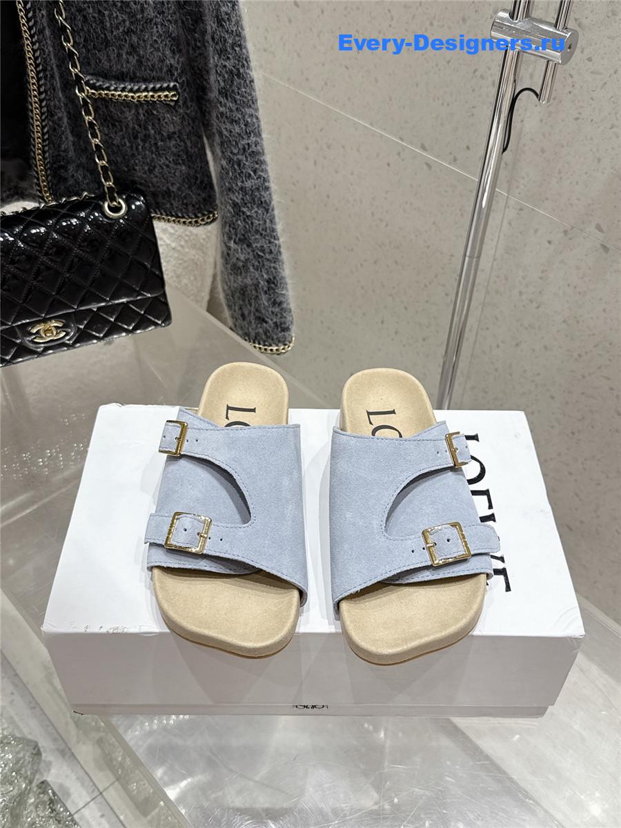 L0ew* blue suede two-strap sandals