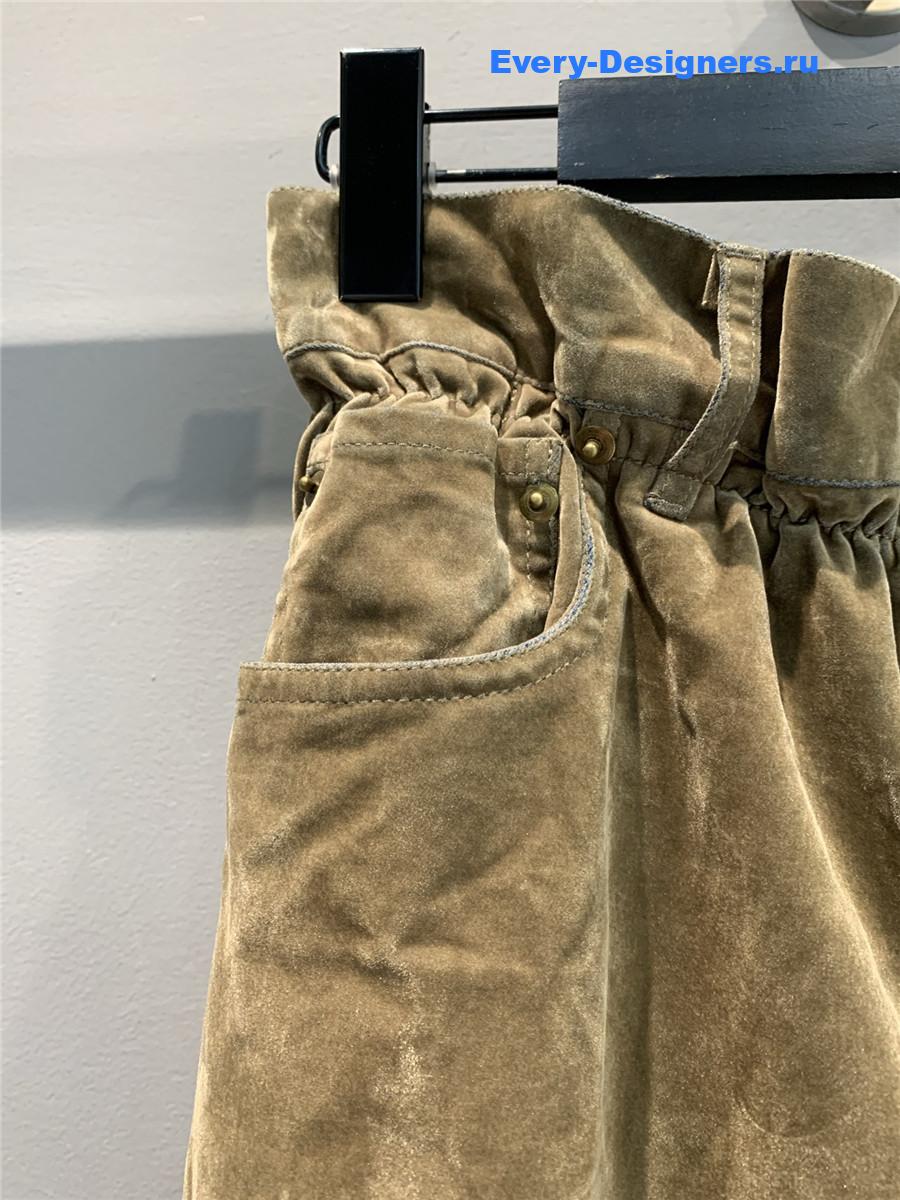 Miu Miu Tobacco Flocked Chambray Pants
