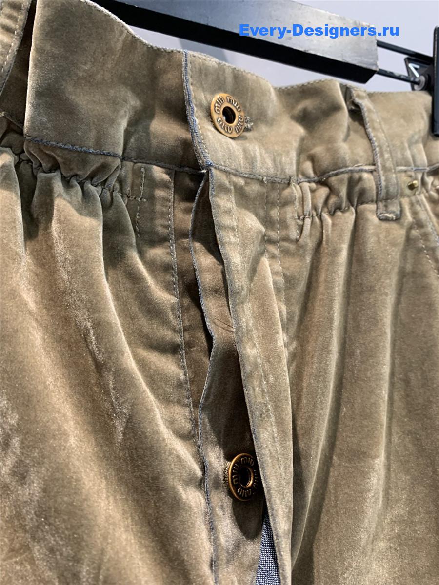 Miu Miu Tobacco Flocked Chambray Pants