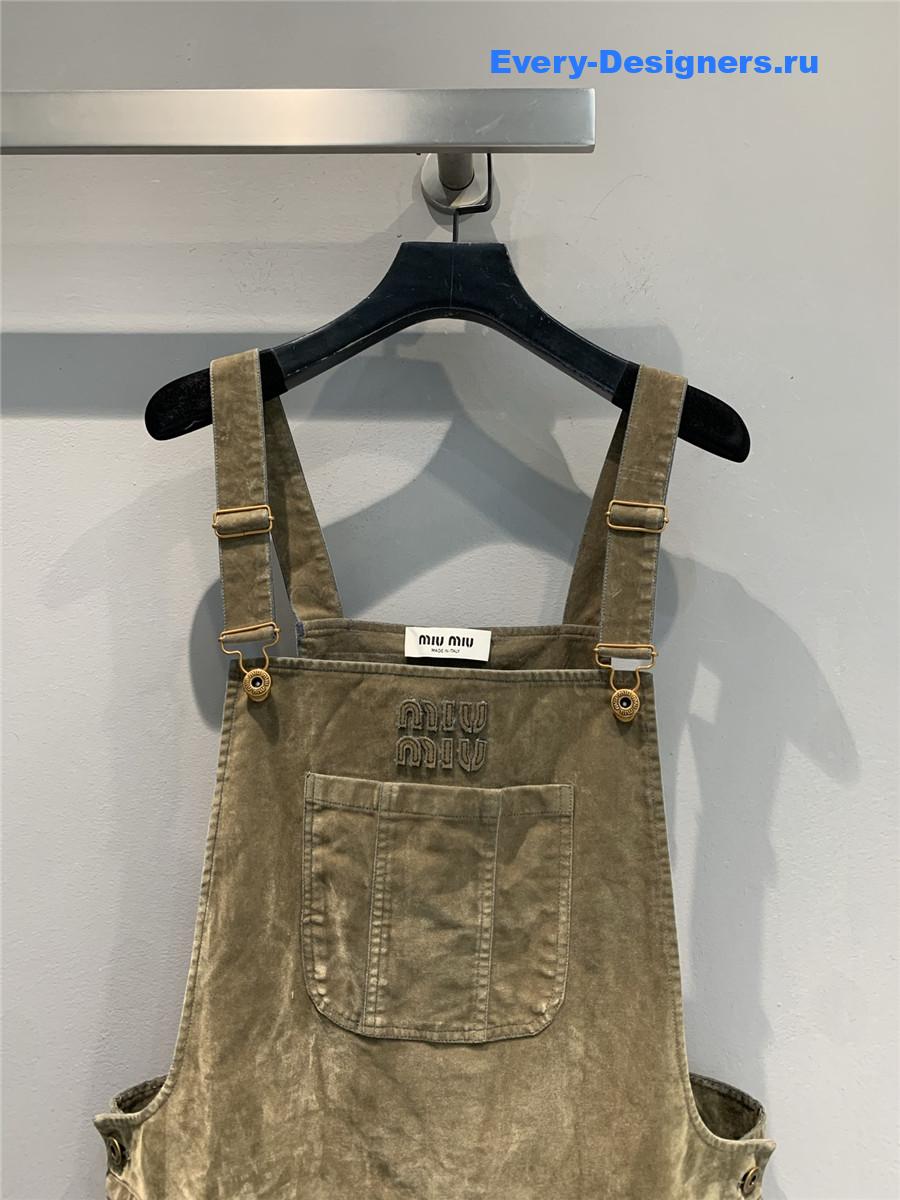 Miu Miu Tobacco Flocked Chambray Mini-Dress