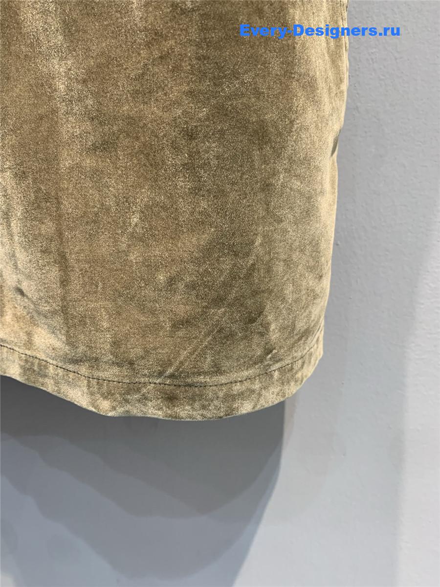 Miu Miu Tobacco Flocked Chambray Mini-Dress