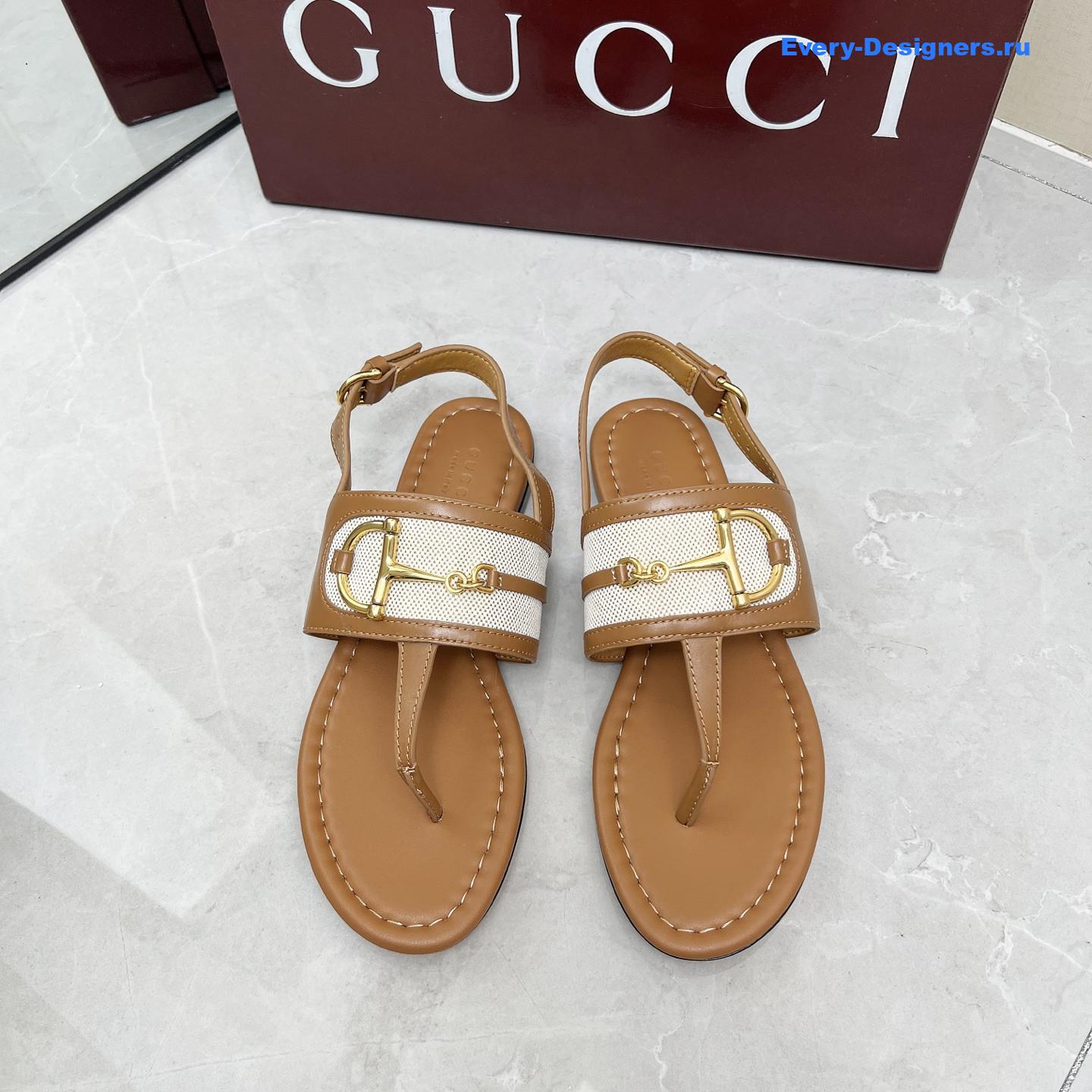 Gvc*1 brown leather horsebit sandals
