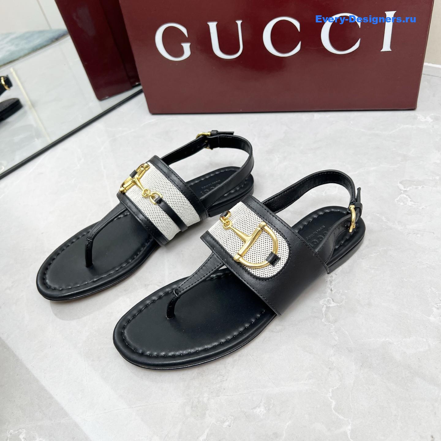 Gvc*1 black leather horsebit sandals