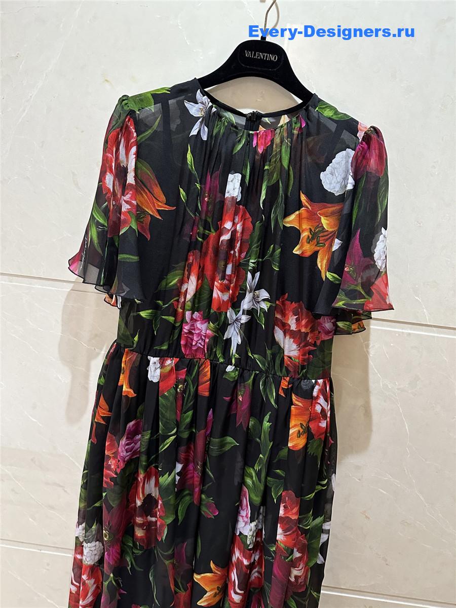 Dolce & Gabbana Floral Flounce Sleeve Dress