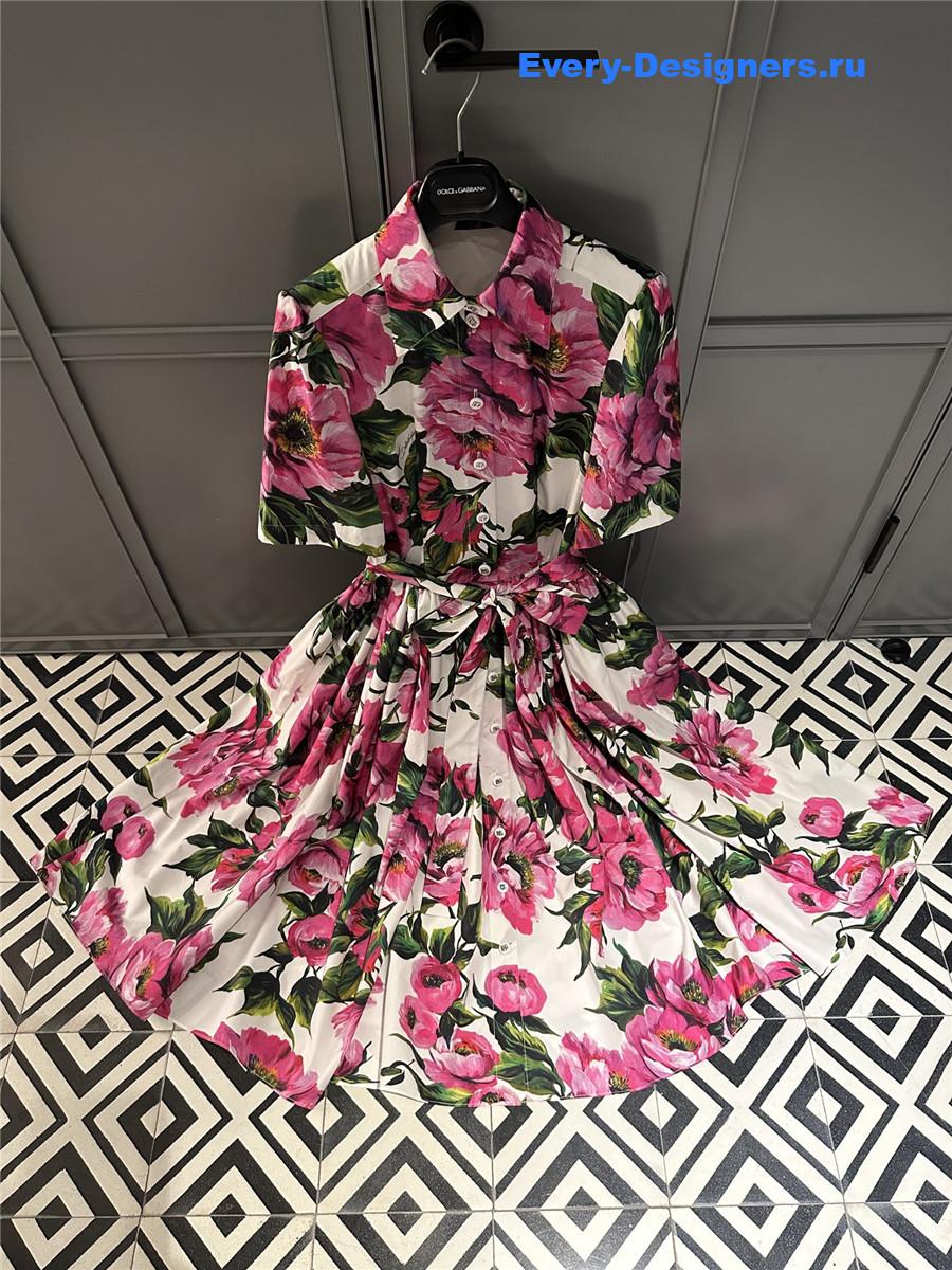 Dolce & Gabbana Peony Print Shirt Dress