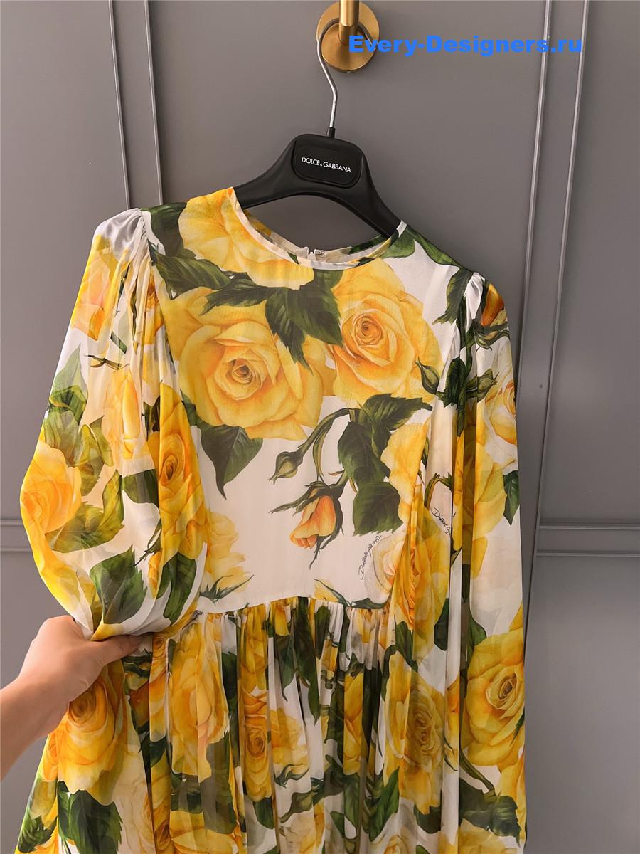Dolce & Gabbana Rose-Print Chiffon Dress