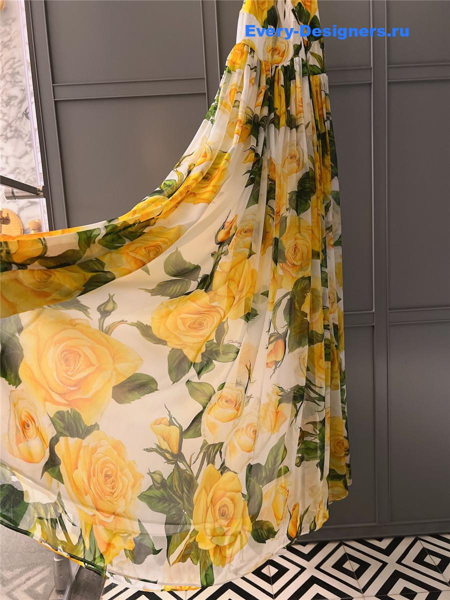 Dolce & Gabbana Yellow Rose-Print Silk Maxi Dress