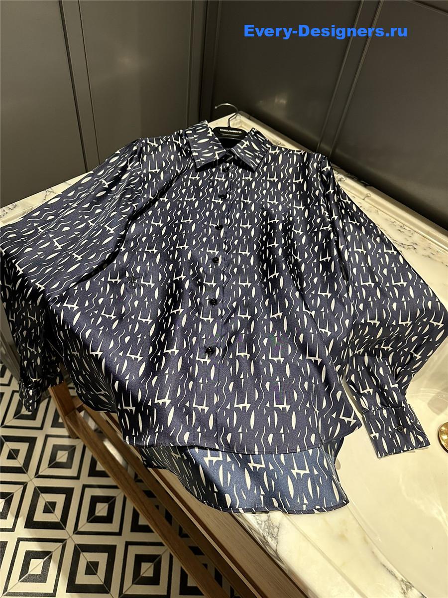 D10r miss allover pattern silk shirt in navy