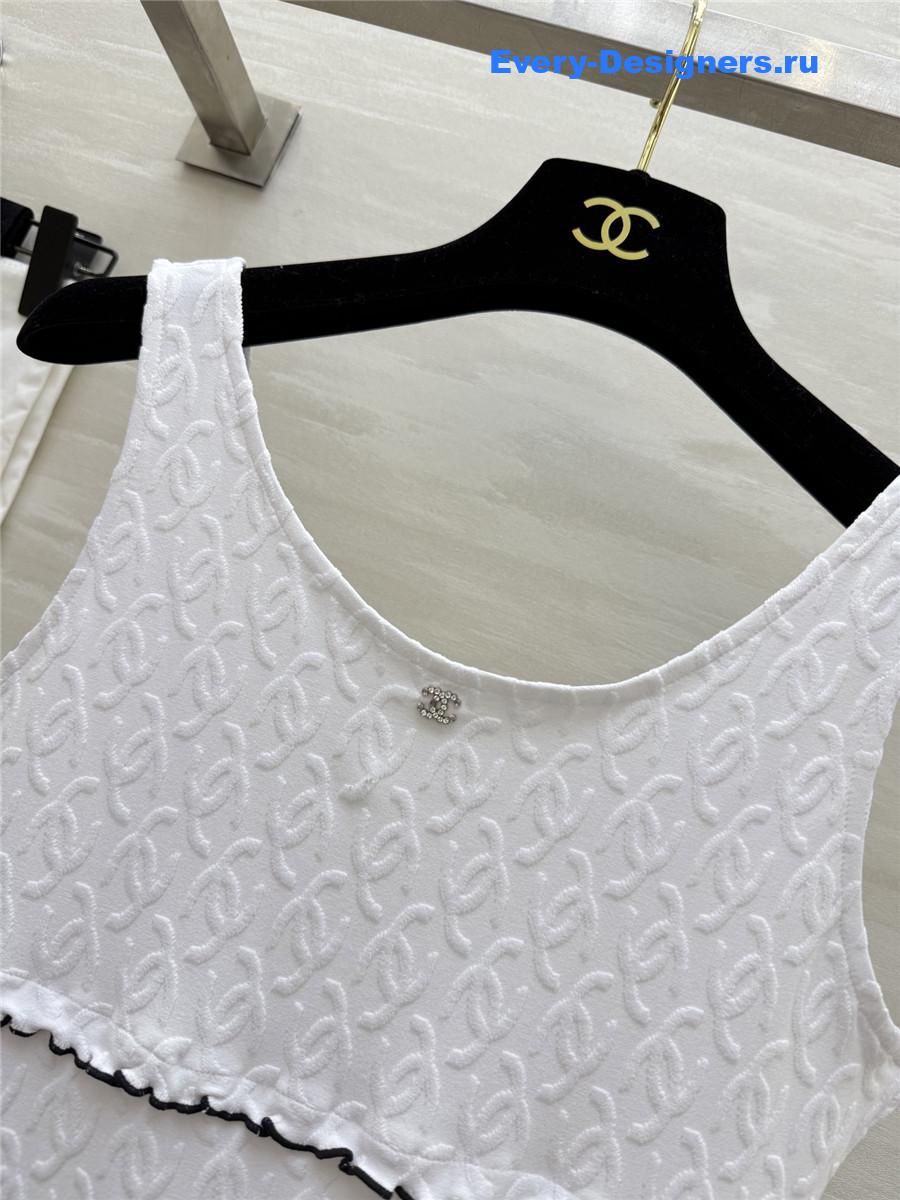 Ch**el white cc logo vest swimsuit