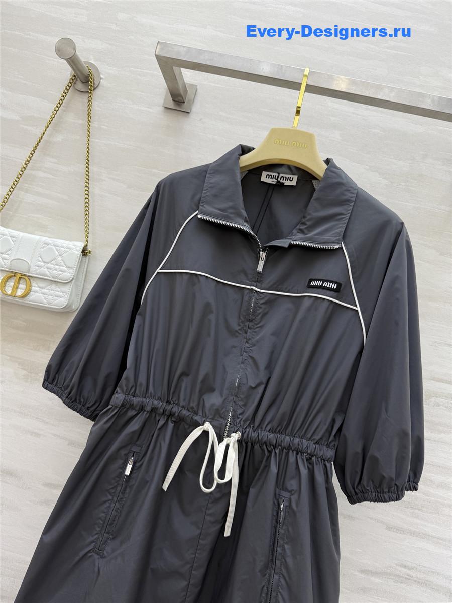 Miu Miu Aluminum Technical Silk Mini-Dress