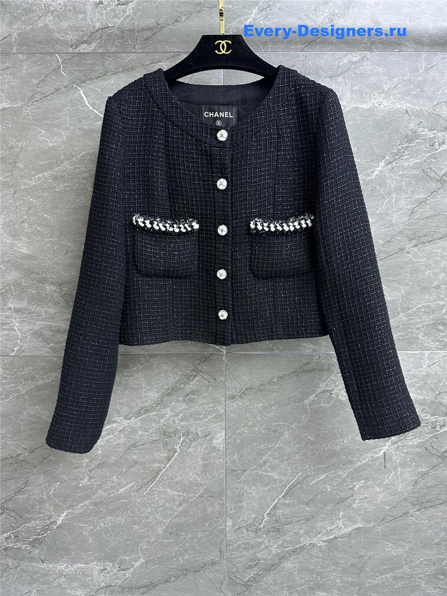 Ch**el black check tweed jacket