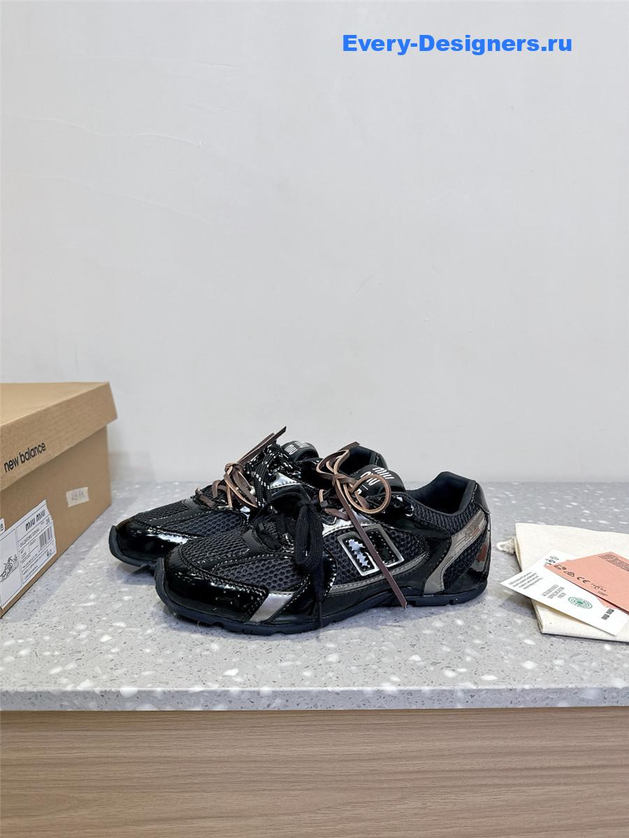 Miu Miu x New Balance 530 SL Black Patent Leather Sneakers
