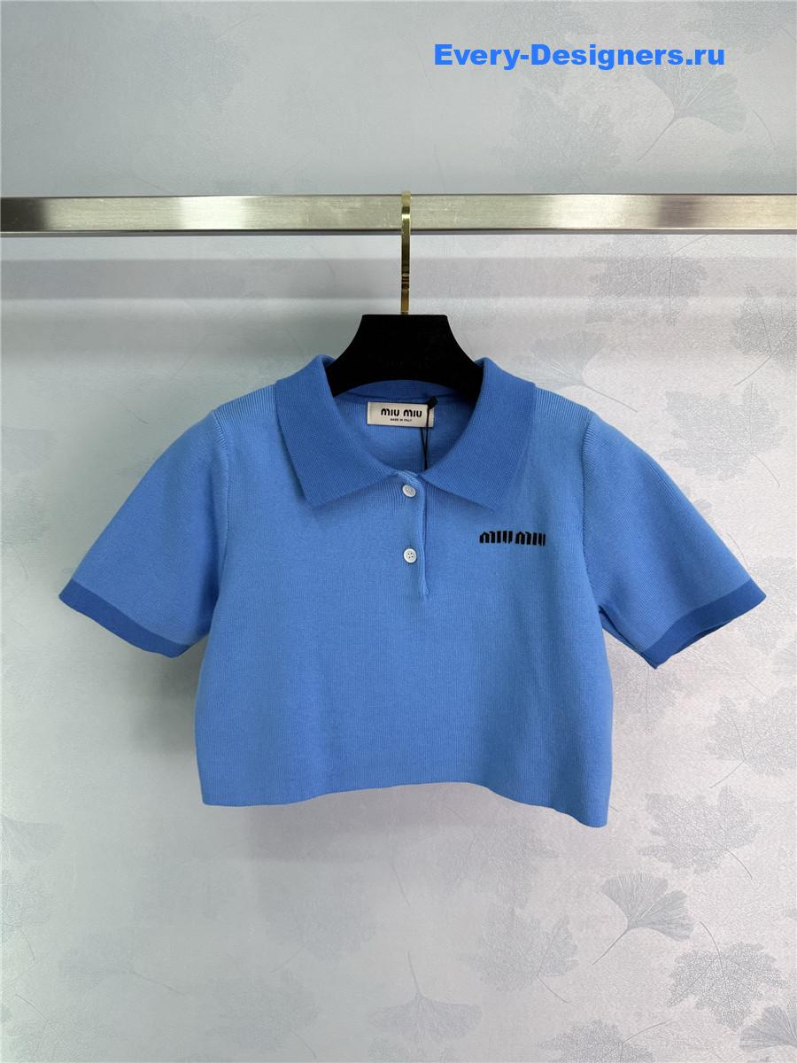 Miu Miu Blue Polo Cropped Top