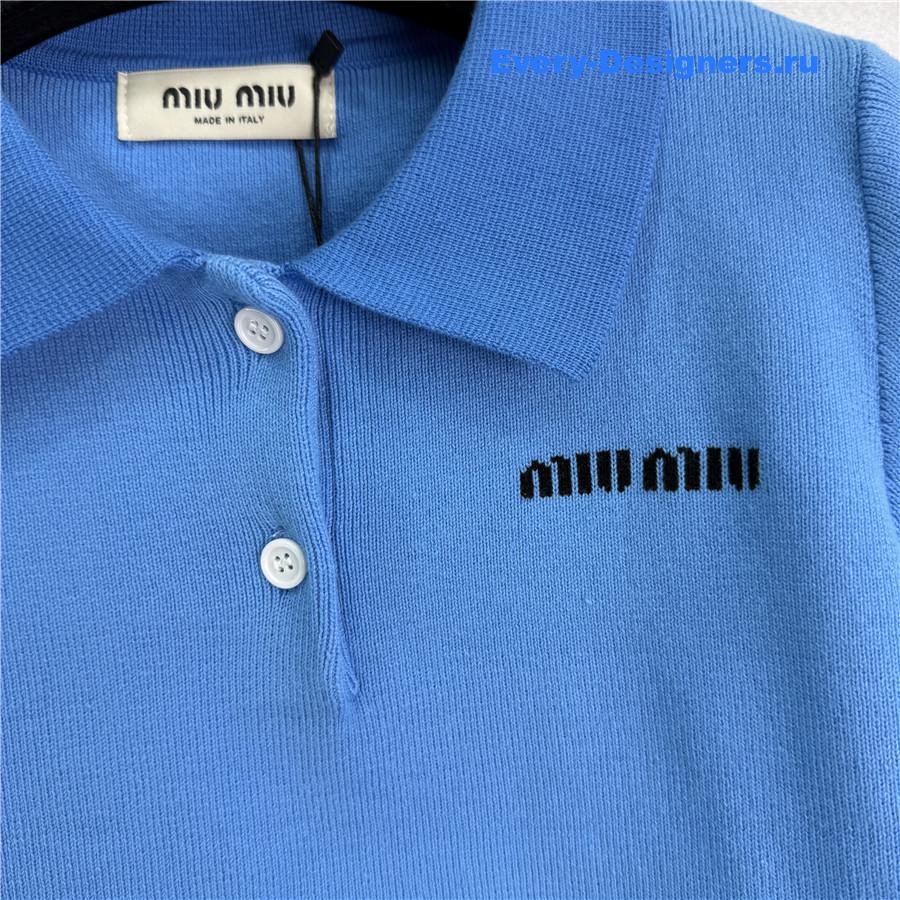 Miu Miu Blue Polo Cropped Top