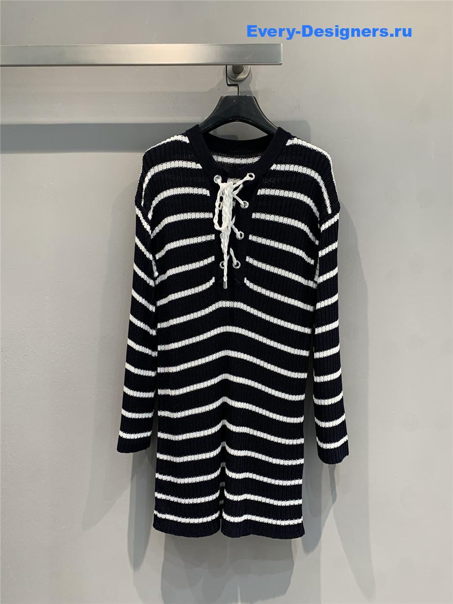 D10r striped lace-up knit dress