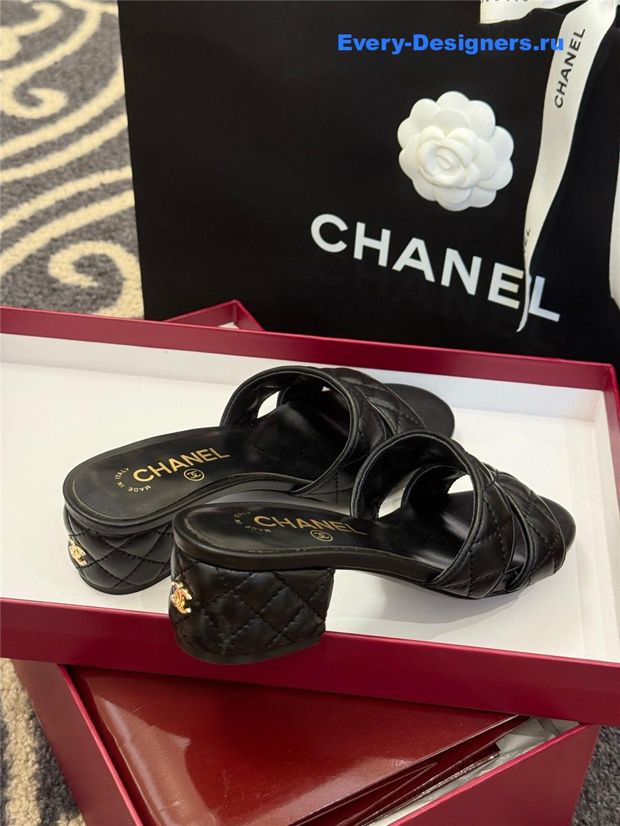 Ch**el quilted cc black platform sandals