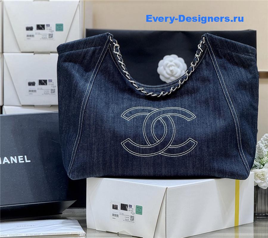 Ch**el dark blue denim xl giant coco cabas tote