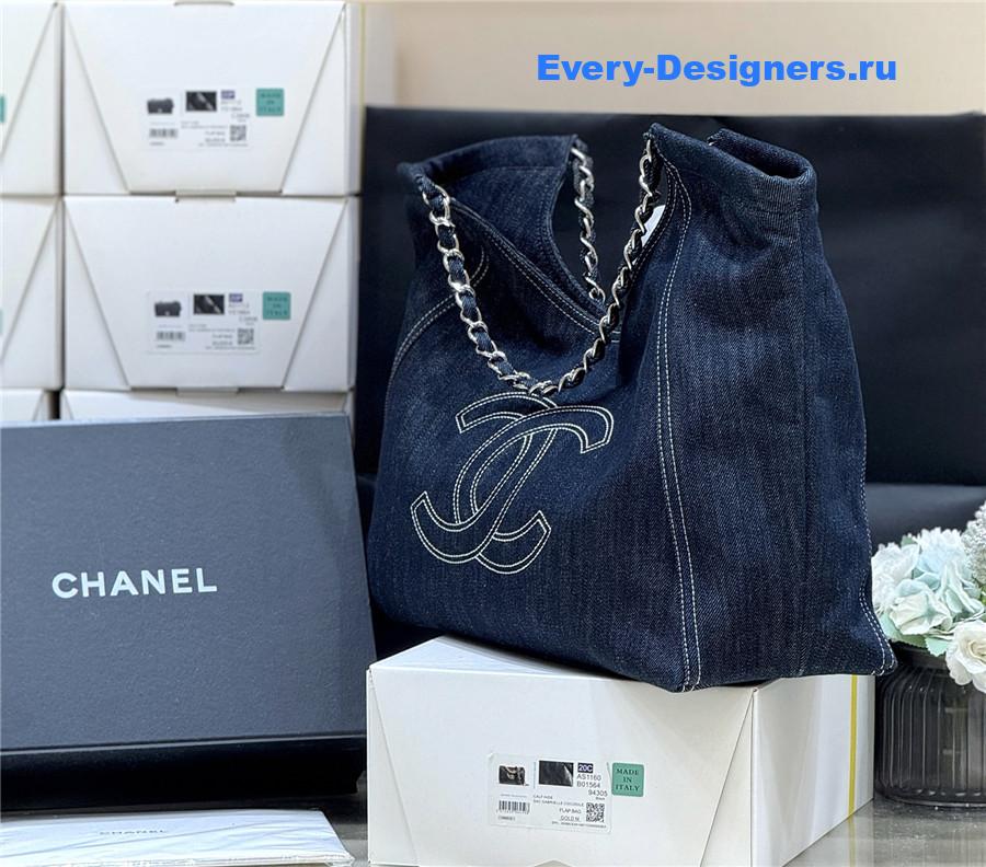 Ch**el dark blue denim xl giant coco cabas tote