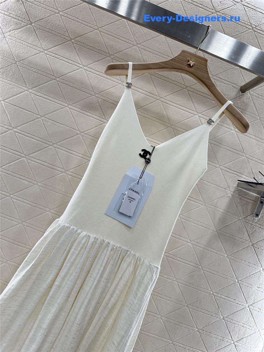 Ch**el white knitted patchwork suspenders dress