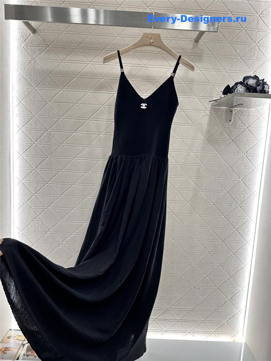 Ch**el black knit patchwork dress