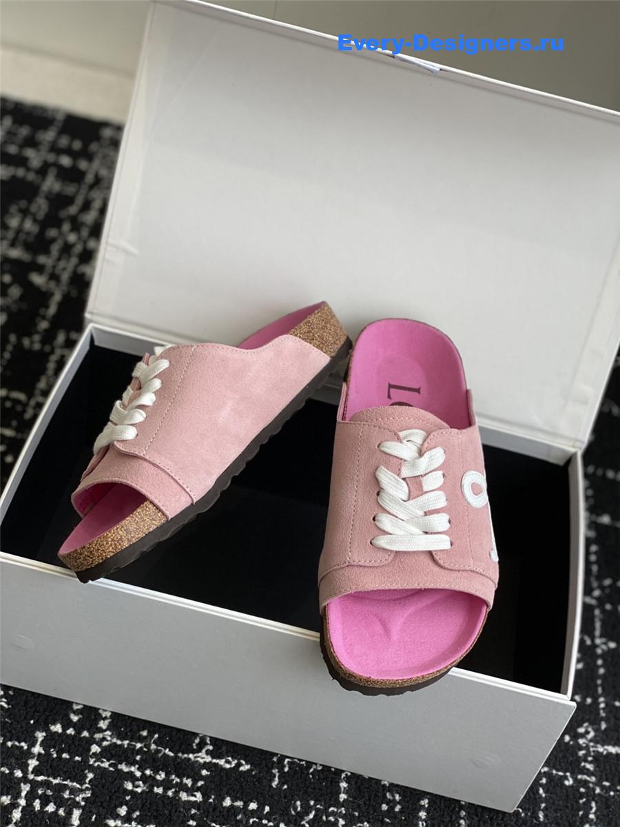L0ew* logo pink lace-up slides